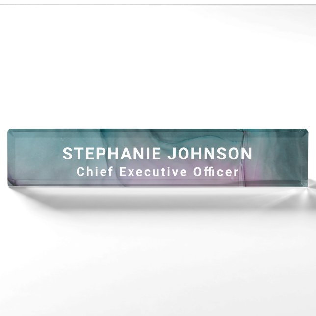 Teal Pink Abstract Alcohol Ink Entrepreneur CEO Nameplate (Front)