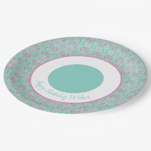 Teal Pink and White Paper Birthday Plates