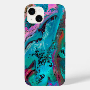 Teal Pink Black Abstract Fluid Painting Case-Mate iPhone 14 Case