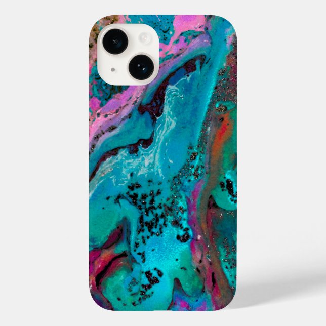 Teal Pink Black Abstract Fluid Painting Case-Mate iPhone Case (Back)