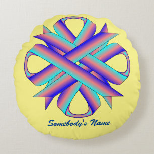 Teal-Pink-Blue Clover Ribbon by Kenneth Yoncich Round Pillow
