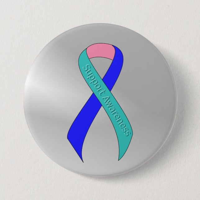Teal/Pink/Blue Ribbon Support Awareness 3 Inch Round Button (Front)
