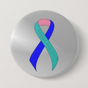 Teal/Pink/Blue Ribbon Support Awareness 3 Inch Round Button