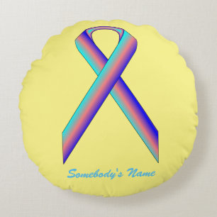 Teal-Pink-Blue Standard Ribbon by Kenneth Yoncich Round Pillow