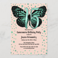 Teal Pink Butterfly Glitter Confetti Quinceañera