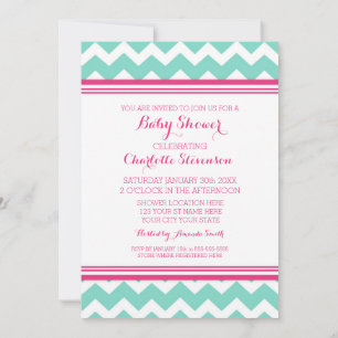 Teal Pink Chevron Custom Baby Shower Invitations