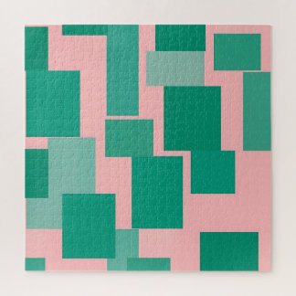 Teal Pink Color Block Pattern Modern Abstract Jigsaw Puzzle