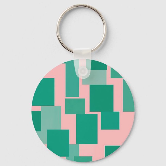 Teal Pink Color Block Pattern Modern Abstract  Keychain (Front)