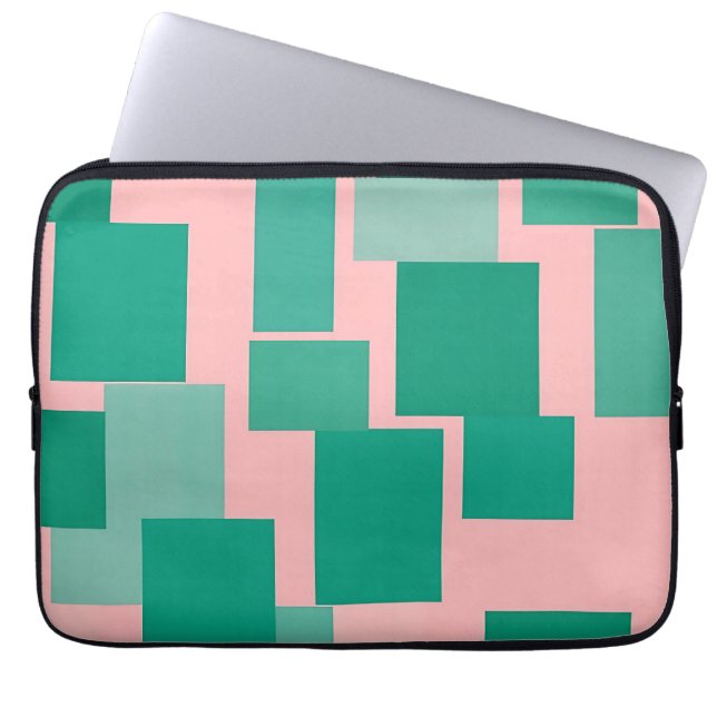 Teal Pink Color Block Pattern Modern Abstract  Laptop Sleeve (Front)