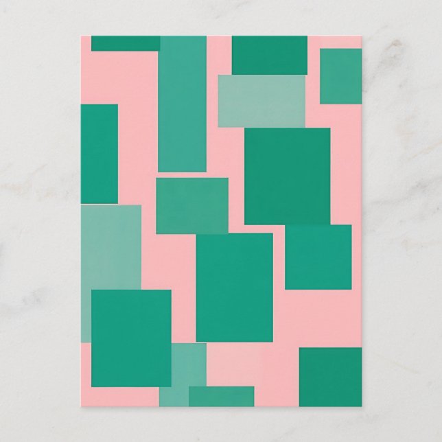 Teal Pink Color Block Pattern Modern Abstract  Postcard (Front)