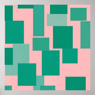 Teal Pink Color Block Pattern Modern Abstract Poster