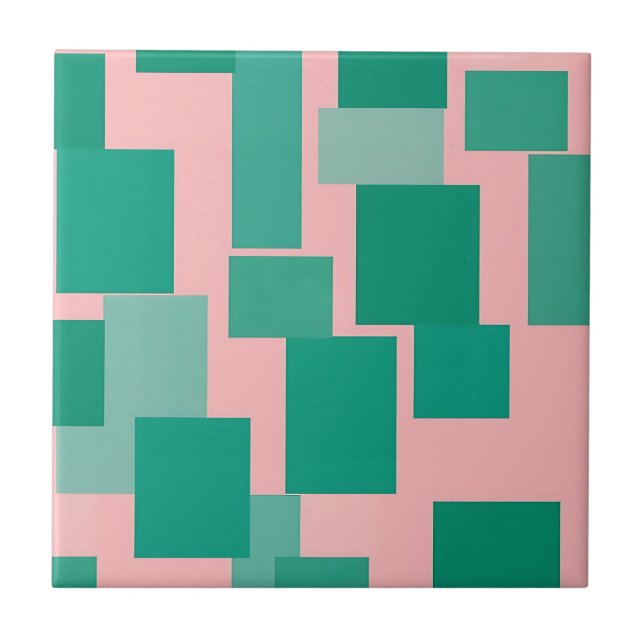 Teal Pink Color Block Pattern Modern Abstract  Tile (Front)