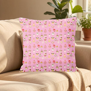 teal pink dualsided coffee cupcake donut pattern throw pillow