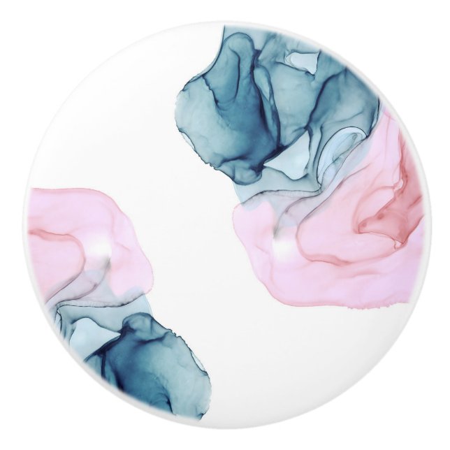 Teal & Pink Ethereal Inky Fantasy Trendy Glam Ceramic Knob (Front)