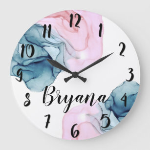Teal & Pink Ethereal Inky Fantasy Trendy Glam Large Clock