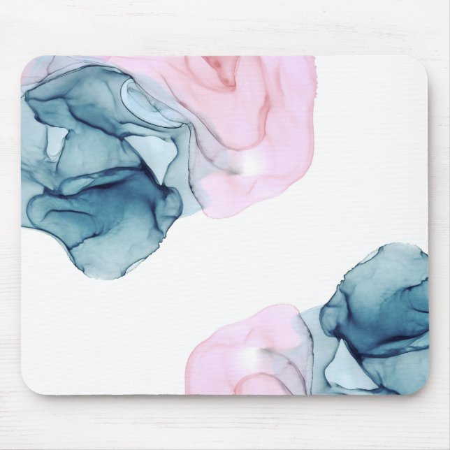Teal & Pink Ethereal Inky Fantasy Trendy Glam Mouse Pad (Front)