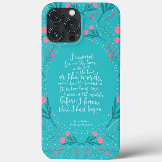 Teal & Pink Floral Jane Austen Pride and Prejudice Case-Mate iPhone Case (Back)
