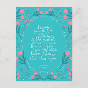 Teal & Pink Floral Jane Austen Pride and Prejudice Postcard
