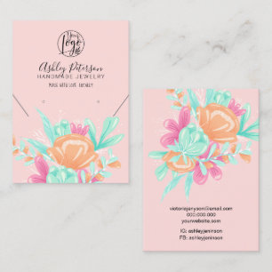 Teal pink floral logo jewellery earring necklace business card