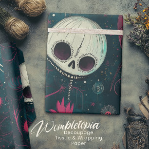 Teal & Pink Fun Spook Halloween Skulls & Floral  Wrapping Paper