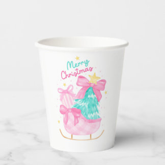 teal, pink gifts sleigh  paper cups
