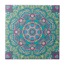 Teal, Pink, Green & Yellow Boho Mandala Decorative