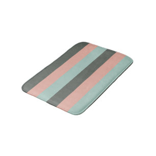 Teal Pink Grey Stripes Patterns Bath Mat