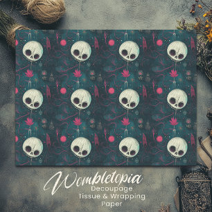 Teal & Pink Halloween Skulls & Floral Decoupage Tissue Paper