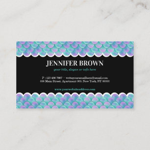 Teal Pink Holographic Mermaid Tail Business Card