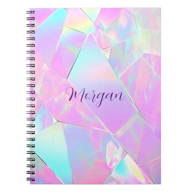 Teal & Pink Iridescent Design, Script Name Notebook (Front)