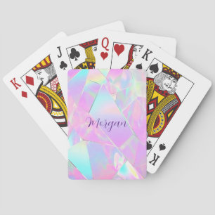 Teal & Pink Iridescent Design, Script Name Playing Cards