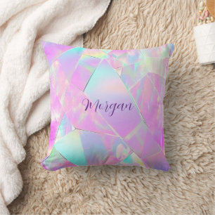 Teal & Pink Iridescent Design, Script Name Throw Pillow
