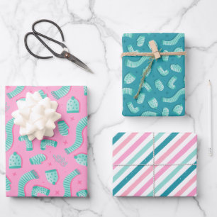 Teal Pink Pattern Christmas Holiday Wrapping Paper Sheet