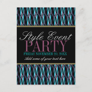 Teal Pink Pattern Office Party Invitation Cards