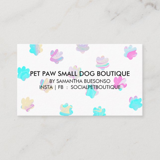 Teal pink paws boarding dogs pet grooming business card (Front)