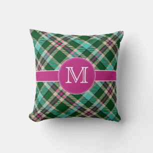 Teal & Pink Personalized Monogram Throw Pillow