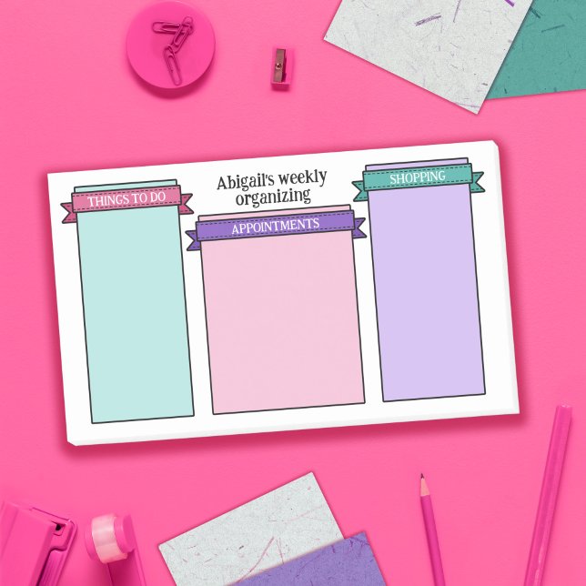 Teal Pink Purple Cute Ribbon Labels Your Week Post-it Notes (Creator Uploaded)