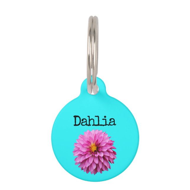 Teal Pink Purple Dahlia Pet Tag (Front)