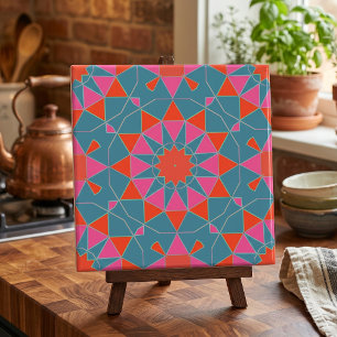Teal Pink & Red Stylish Mosaic Geometric Pattern Tile