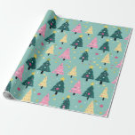 Teal Pink Retro Christmas Trees Wrapping Paper<br><div class="desc">Teal and pink,  as well as other fun colours yellow and dark green,  highlight jolly little Christmas trees that parade over this roll of  light-hearted wrapping paper. This is from a retro watercolor design.</div>