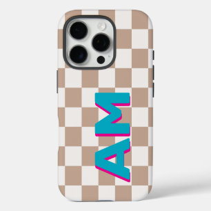 Teal Pink Shadow Monogram Beige Chequerboard iPhone 16 Pro Case
