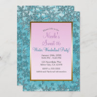 Teal & Pink Snowflakes Winter Wonderland Party
