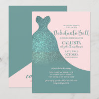 Teal Pink Sparkly Glitter Dress Debutante Dance