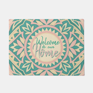Teal & Pink Spring Garden Doormat