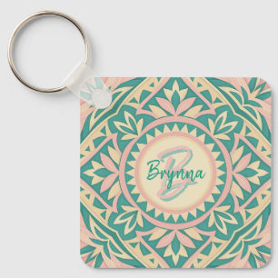 Teal & Pink Spring Garden Keychain