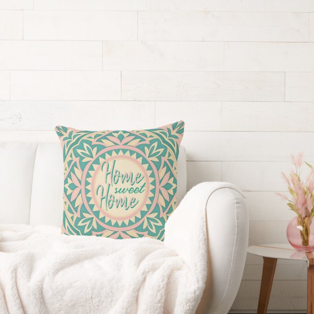 Teal & Pink Spring Garden  Throw Pillow (Couch)