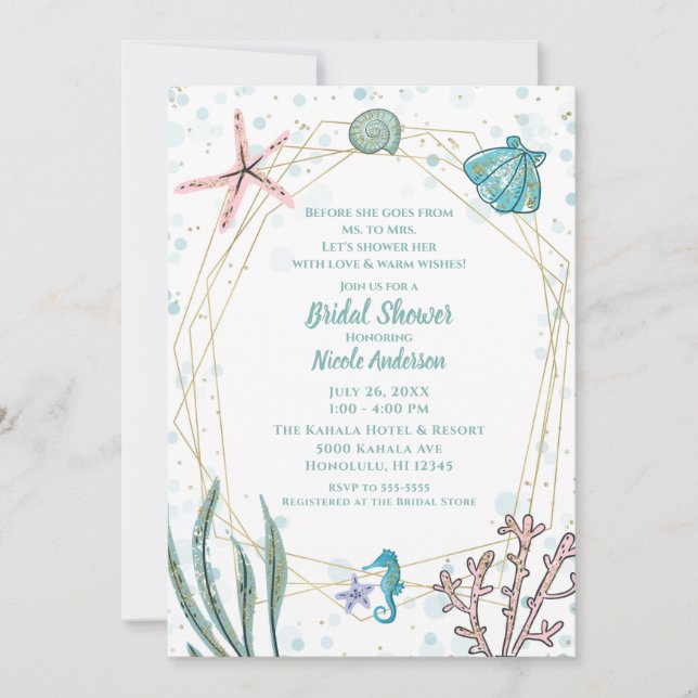 Teal & Pink Under the Sea Whimsical Bridal Shower  Invitation (Front)