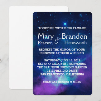 Teal Pink Universe Nebula Wedding Invitation