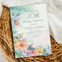 Teal Pink Yellow Pastel Flowers 50th Birthday