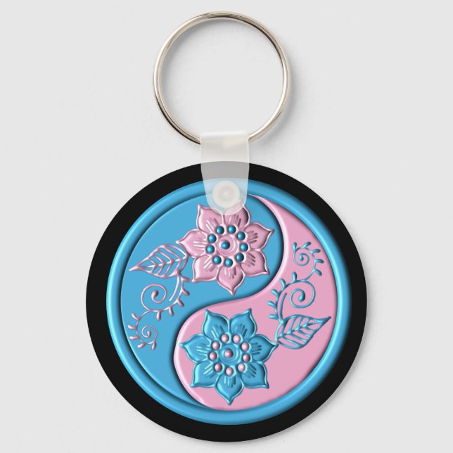 Teal & Pink Yin Yang Keychain (Front)